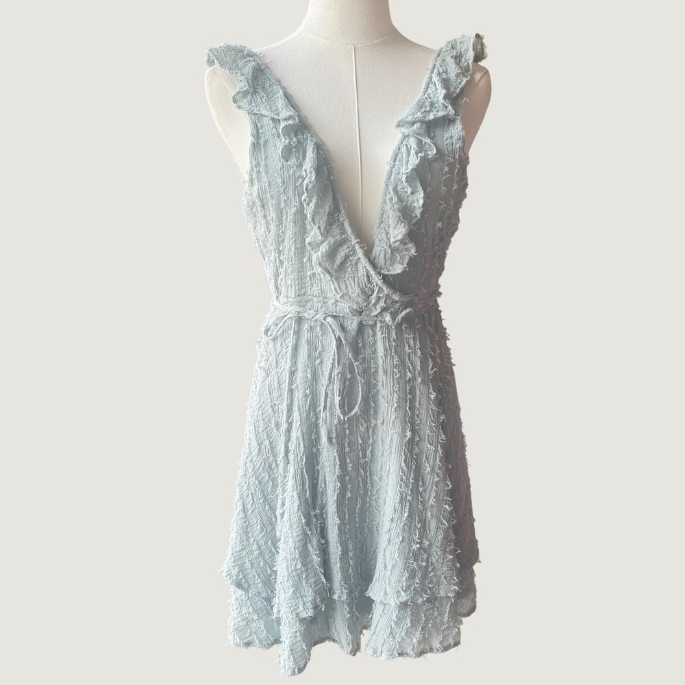 B.Original Shoe Fly Sage Green Ruffle Textured Eyelash Mini Dress Womens Size M